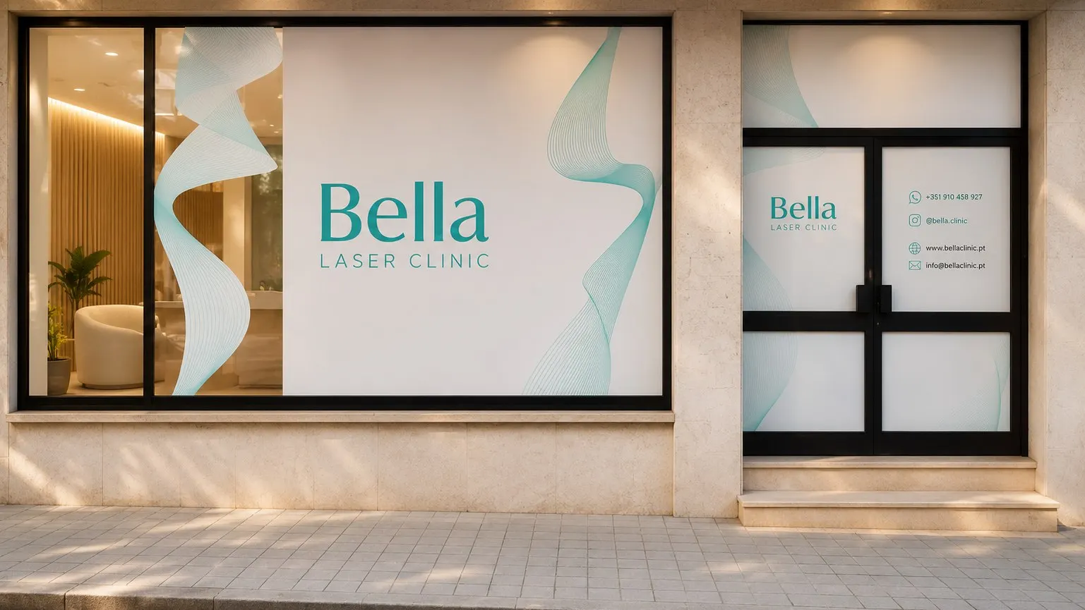 Montra da Bella Laser Clinic na Rua da Constituição, no Marquês, Porto